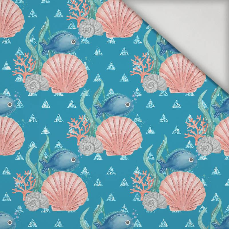 DELFÍNI / pruhy (POHÁDKOVÝ OCEÁN) / modrá - lycra pro plavky 240g