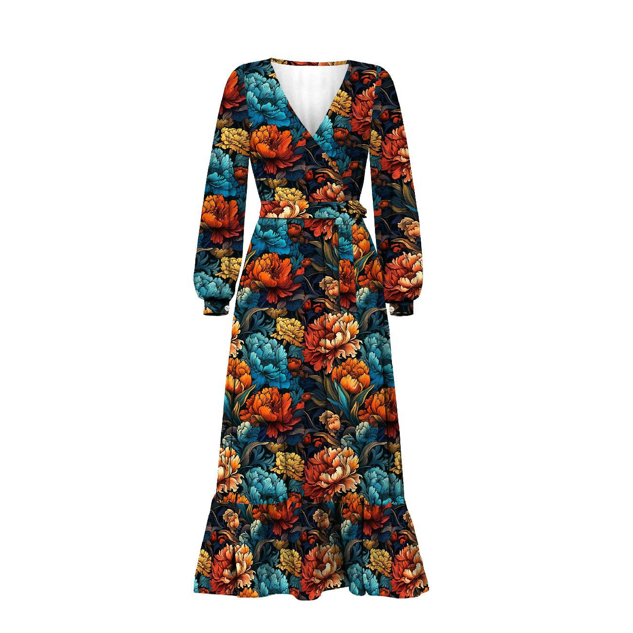 Zavinovací šaty s volánem (ABELLA) - VINTAGE CHINESE FLOWER VZ. 1 - Sada šití