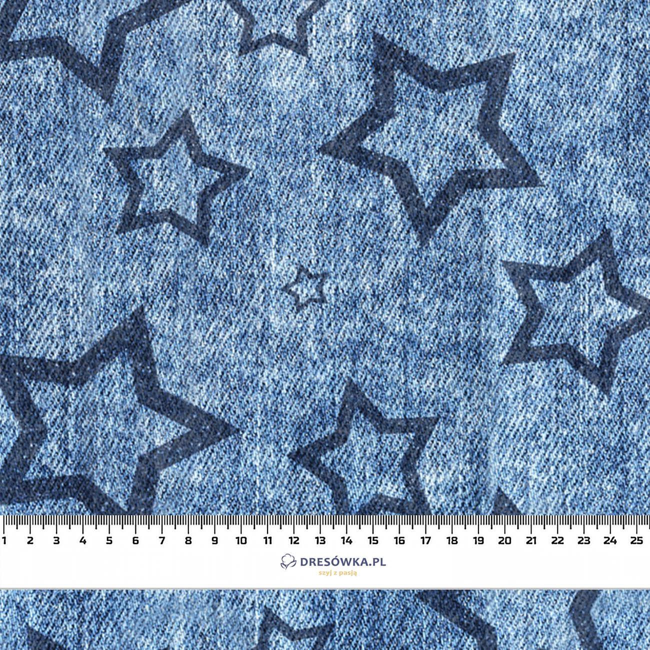 GRANATOWE GWIAZDY (kontur) / przecierany jeans granatowy - Hydrofobní česaná teplákovina