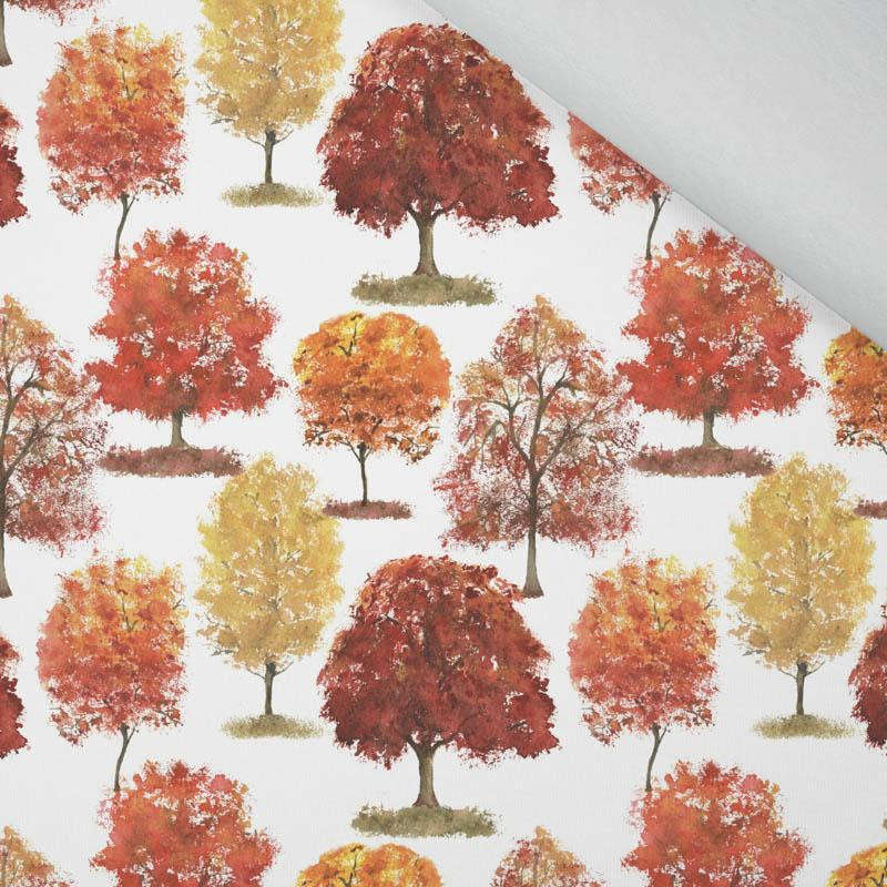 PODZIMNÍ STROMY / bílý (dýňová zahrada) - teplákovina počesaná s elastanem ITY