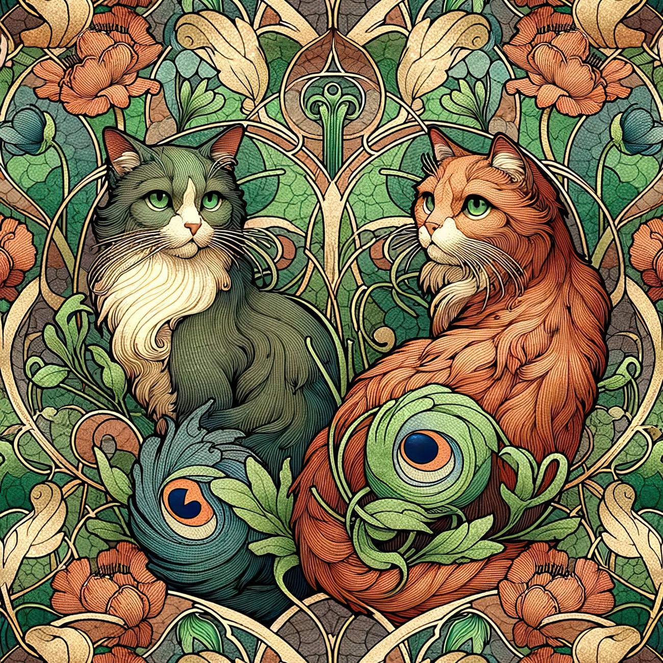 ART NOUVEAU CATS & FLOWERS VZ. 3
