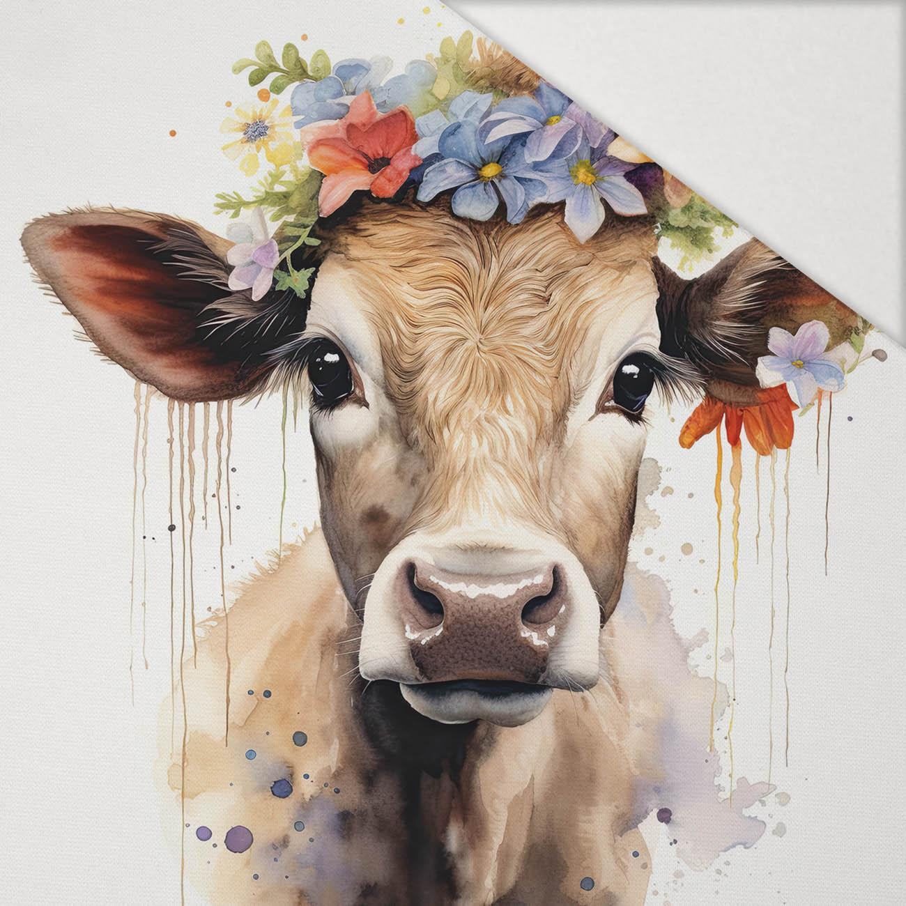 WATERCOLOR COW - Panel (75cm x 80cm) Hydrofobní česaná teplákovina