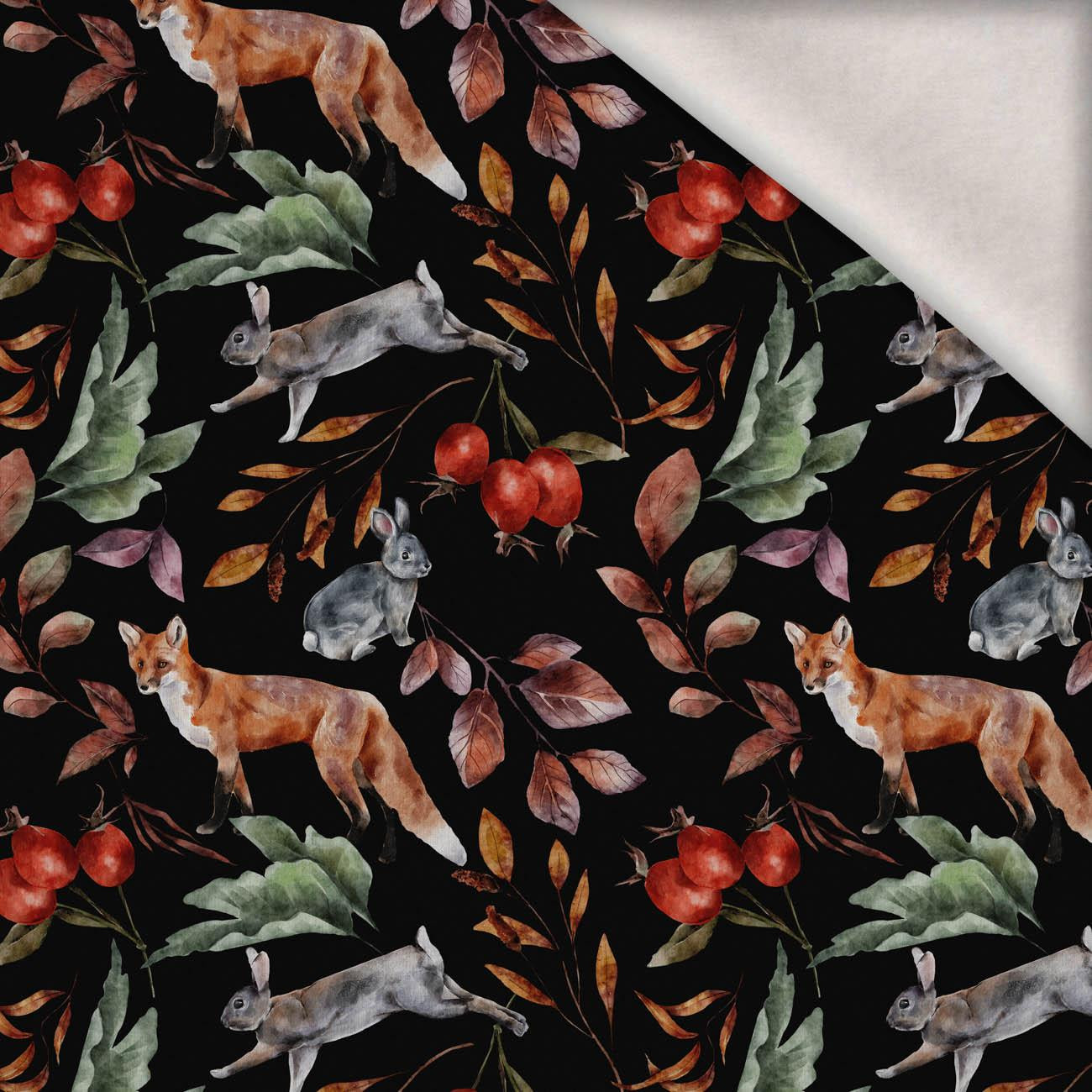 LESNÍ ZVÍŘATA VZ. 2 / ČERNÁ (BAREVNÝ PODZIM) - teplákovina počesaná s elastanem ITY