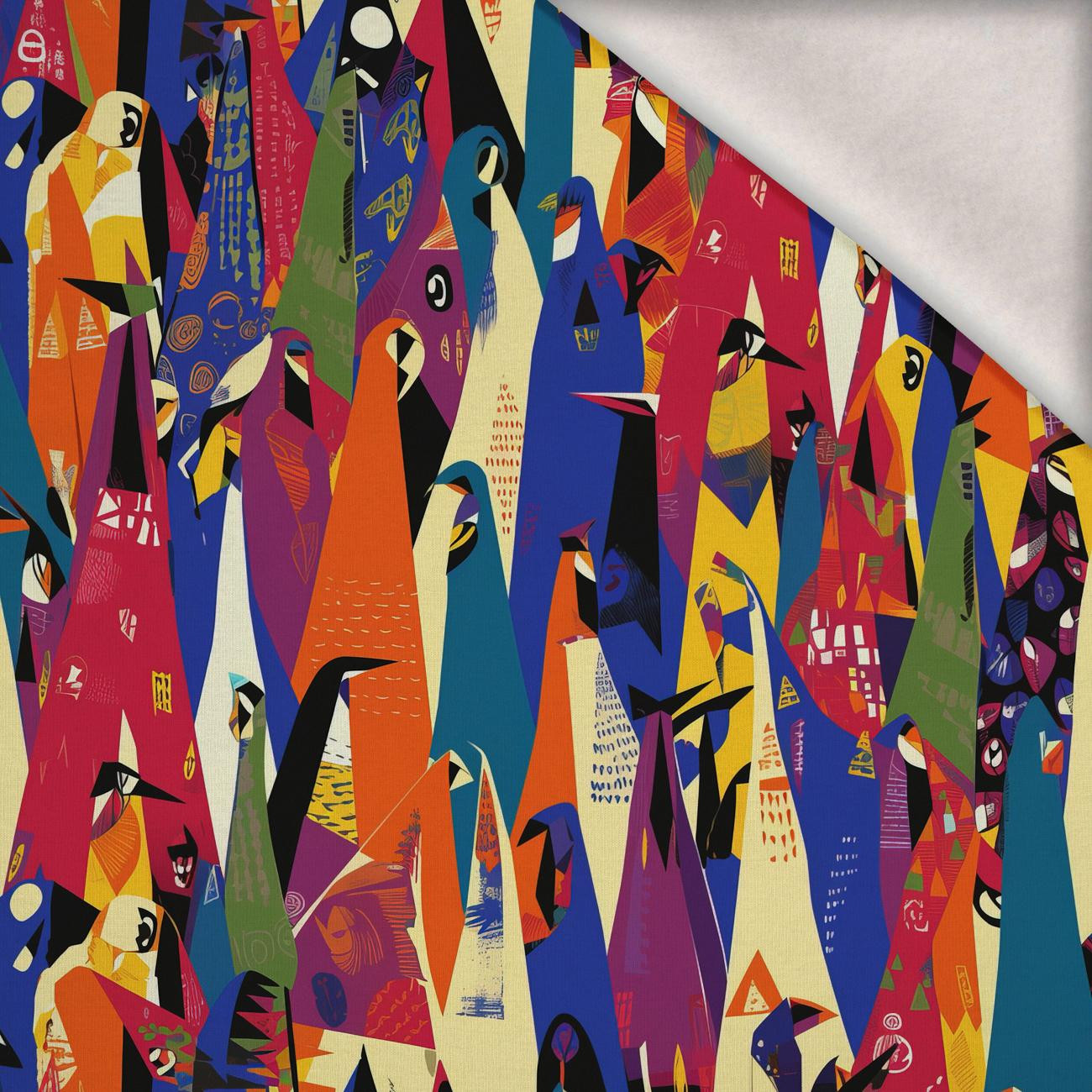 GEOMETRIC PENGUINS - teplákovina počesaná s elastanem ITY