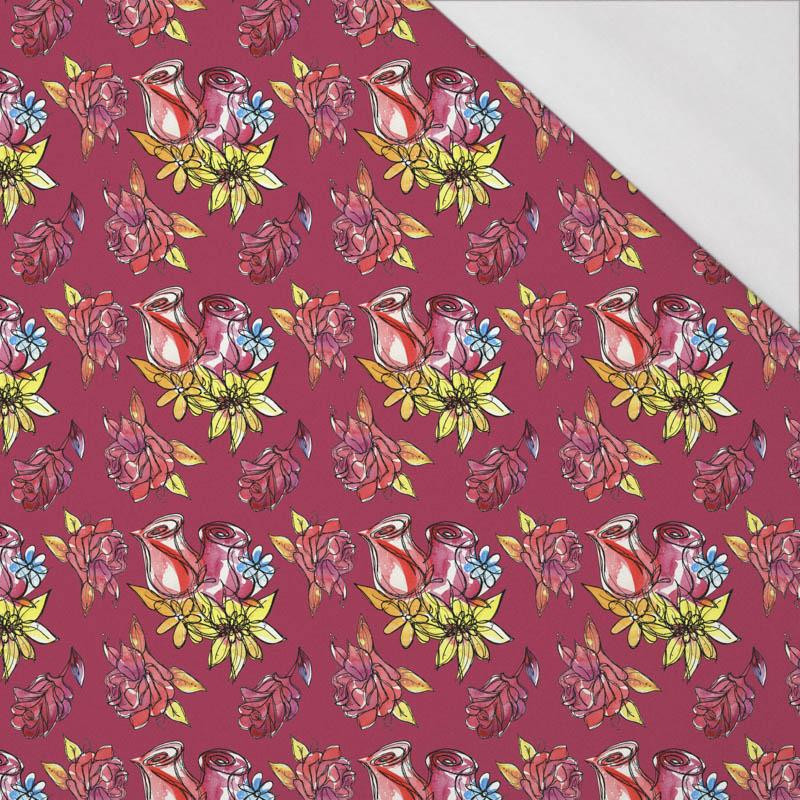 MEXICKÉ RŮŽE vz. 1 / fuchsie (DIA DE LOS MUERTOS) - organický úplet single jersey s elastanem