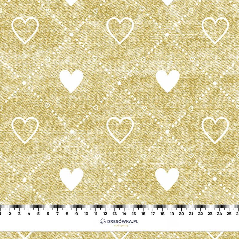 SRDÍČKA A KOSOČTVERCE / ROZŘEZANÝ JEANS (zlatý) - tkanina bawełniana