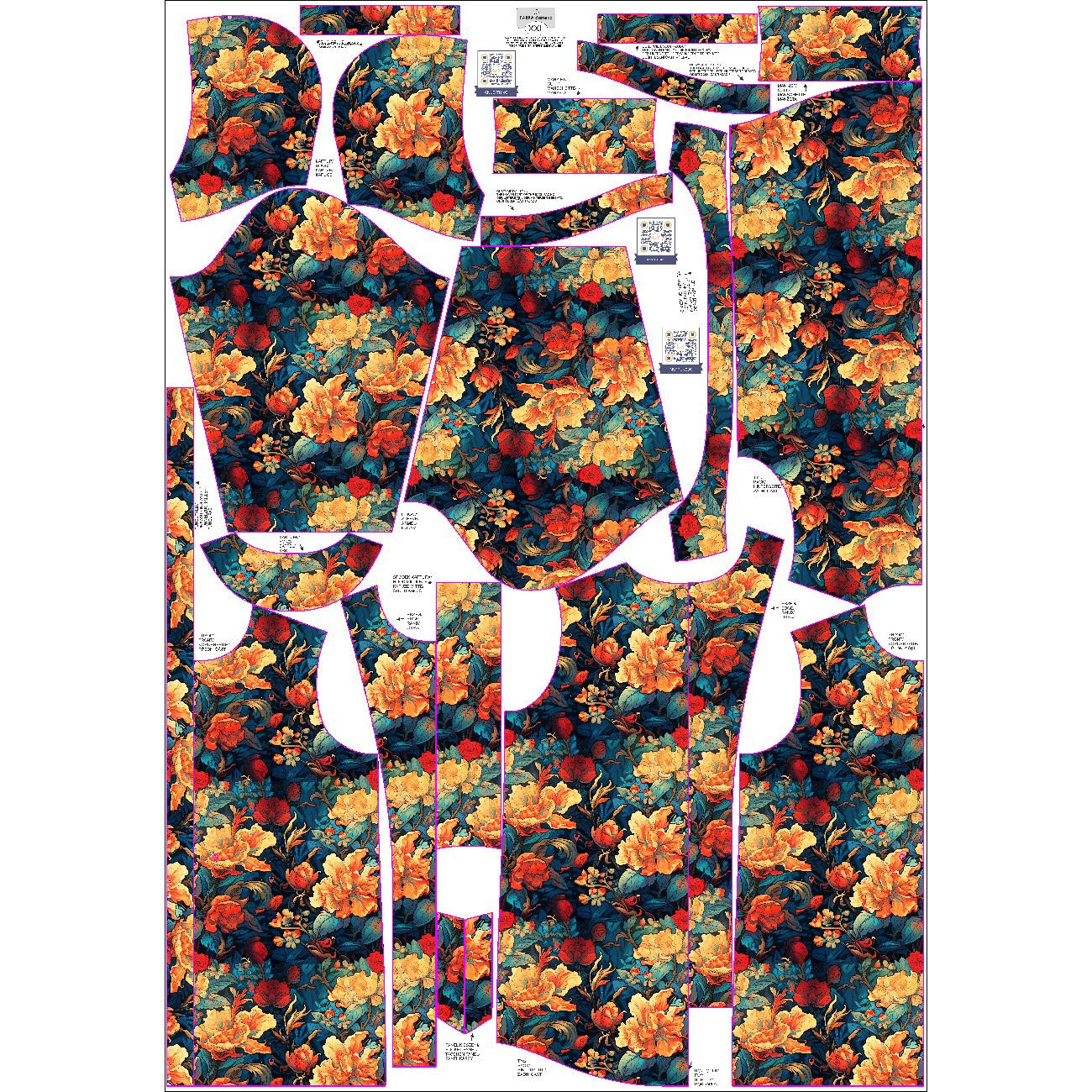 DÁMSKÁ BUNDA PARKA (ANNA) - VINTAGE CHINESE FLOWER VZ. 4 - sada šití