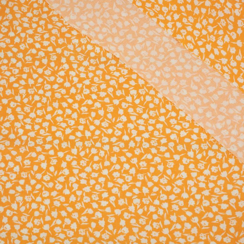 BÍLÉ KVĚTY / oranžový - viskózová tkanina 