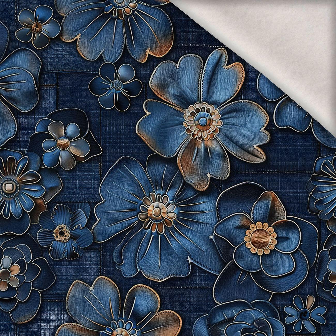 DENIM FLOWERS wz.1 - teplákovina počesaná s elastanem ITY
