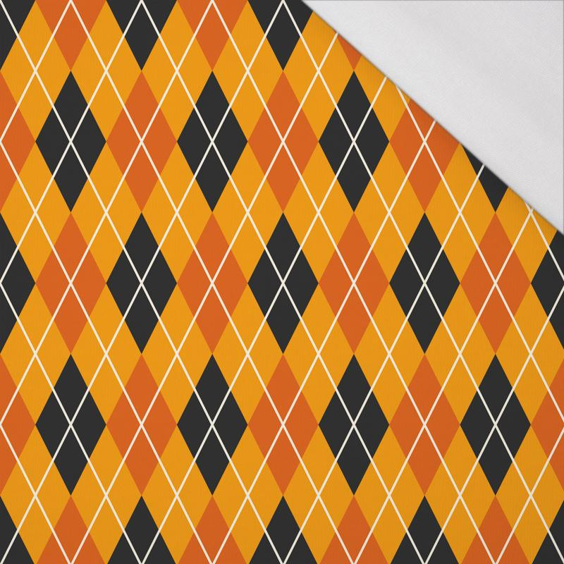 HALLOWEEN SVETROVÉ KOSOČTVERCE /dýňový - organický úplet single jersey s elastanem TE210