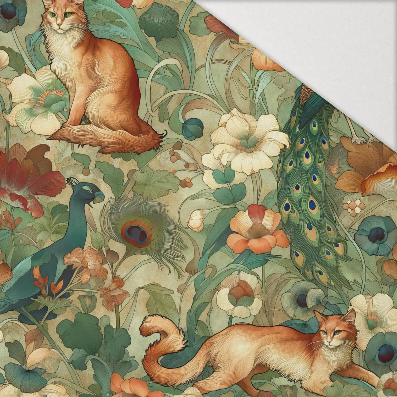 ART NOUVEAU CATS & FLOWERS VZ. 2 - Hydrofobní česaná teplákovina
