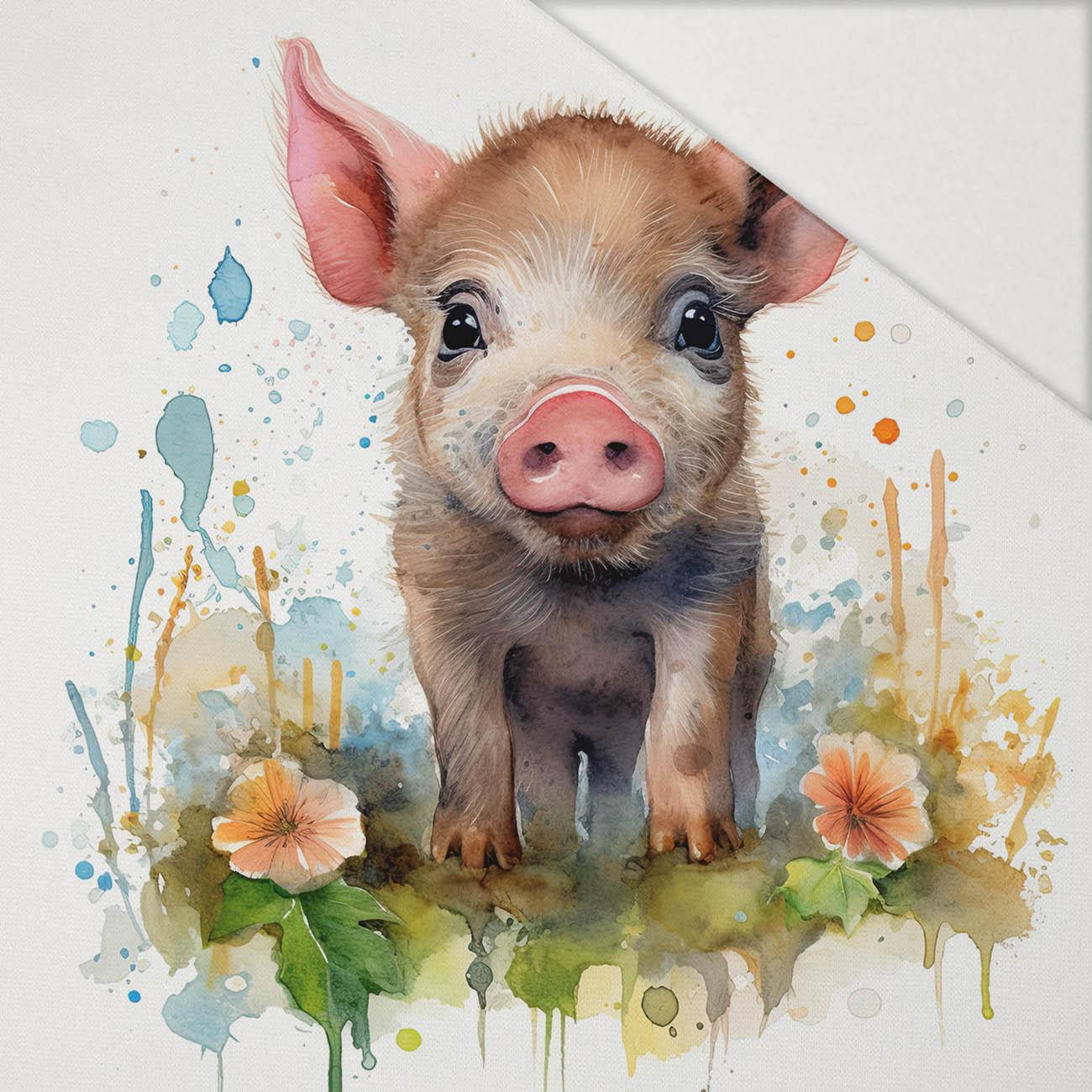 WATERCOLOR PIGGY - Panel (75cm x 80cm) Hydrofobní česaná teplákovina WATERCOLOR PIGGY - Panel (75cm x 80cm) Hydrofobní česaná teplákovina