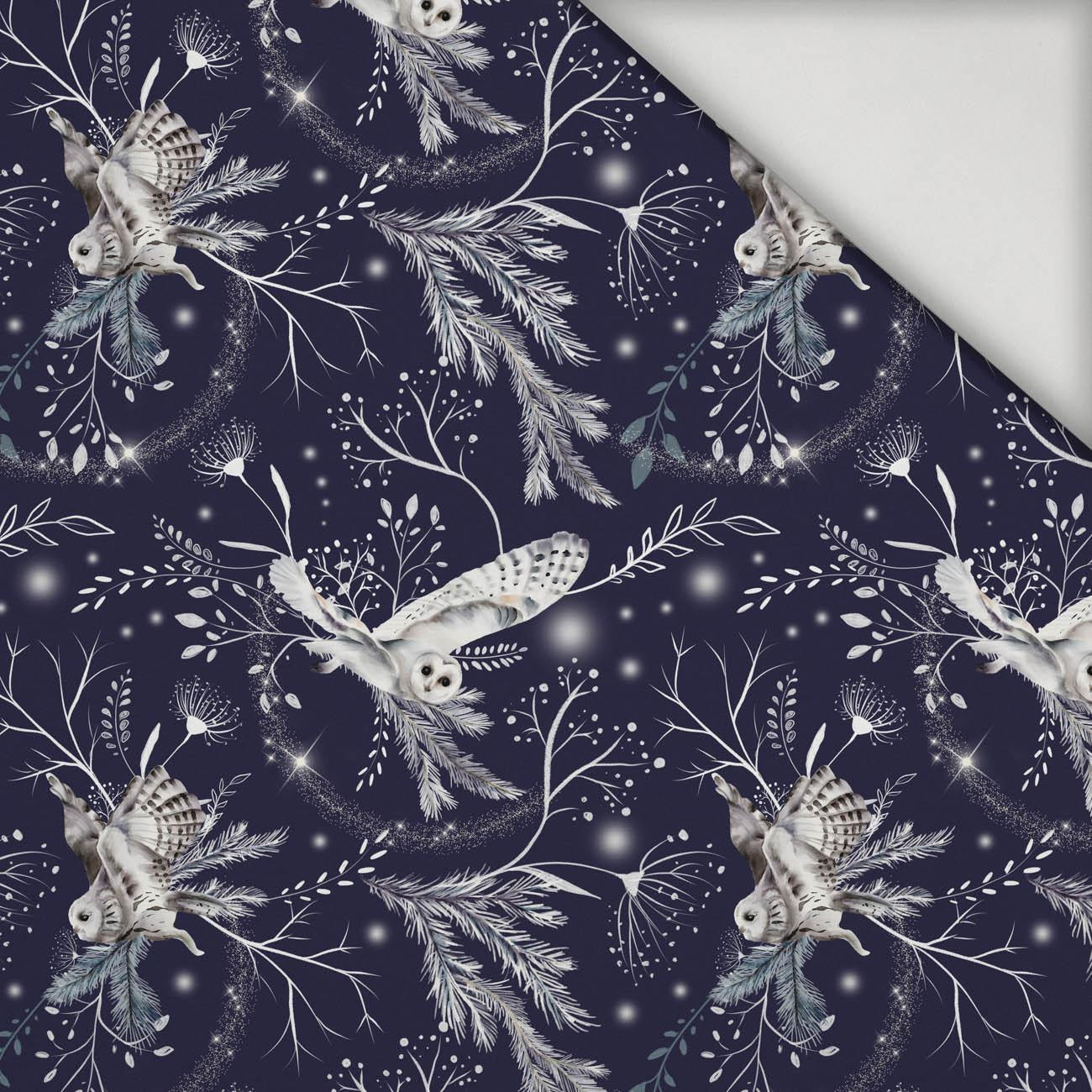 ZIMNÍ SOVY / tmavě (ZIMA V PARKU) - lycra 300g