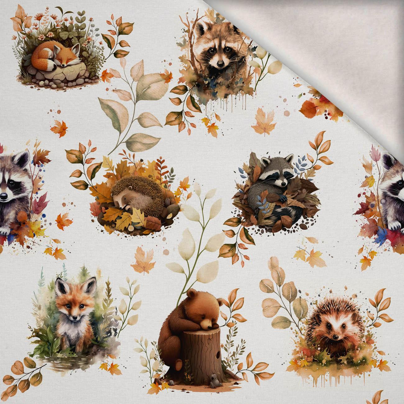 podzimní zvířata / bílá - teplákovina počesaná s elastanem ITY