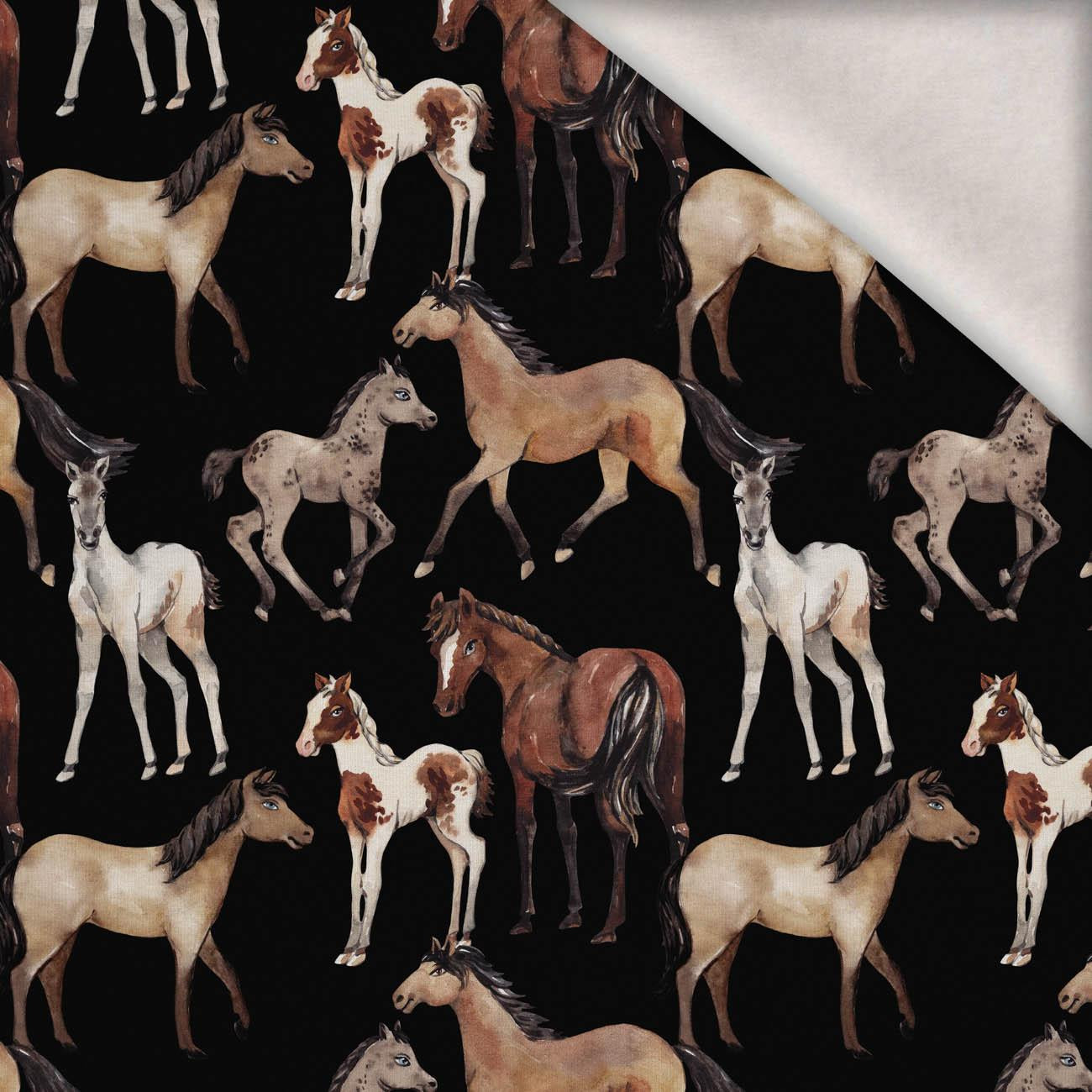 KONĚ / černá - teplákovina počesaná s elastanem ITY