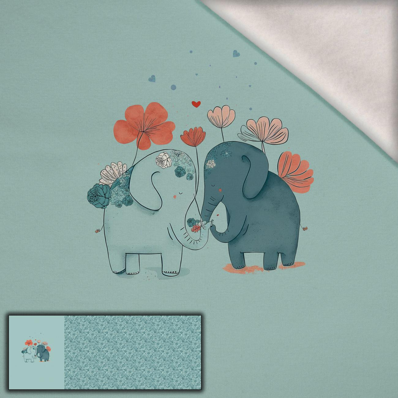 ELEPHANTS IN LOVE - panoramic panel teplákovina počesaná s elastanem ITY (60cm x 155cm)