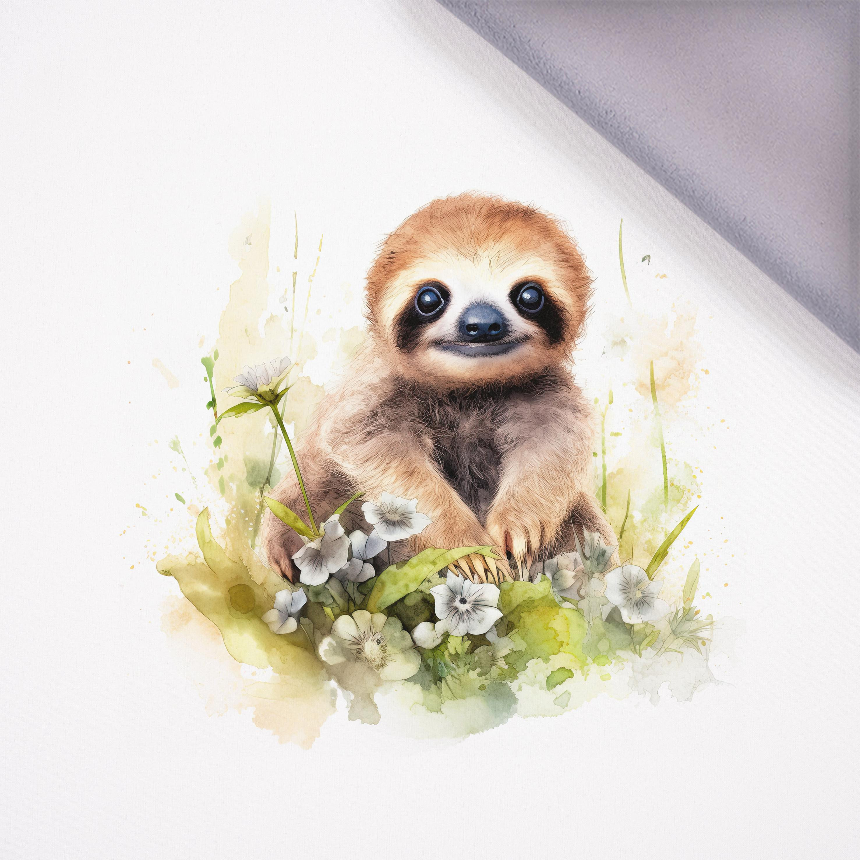 WATERCOLOR SLOTH VZ. 2 - panel, softshell (60cm x 50cm)