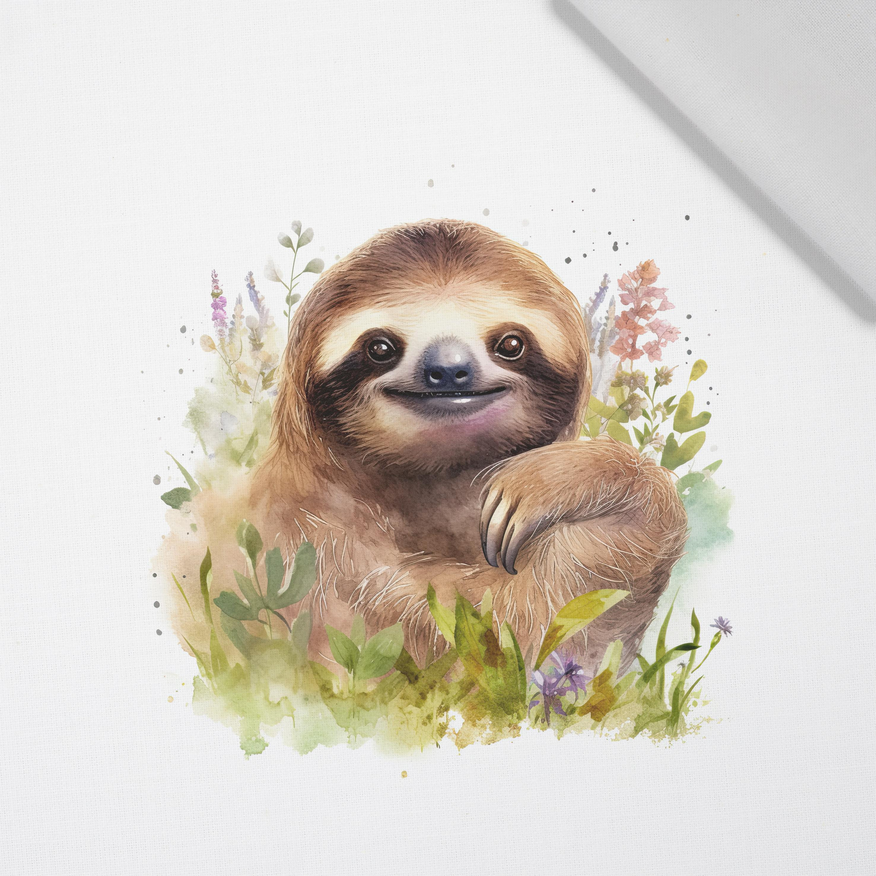 WATERCOLOR SLOTH - Paneel (60cm x 50cm) bavlněná tkanina