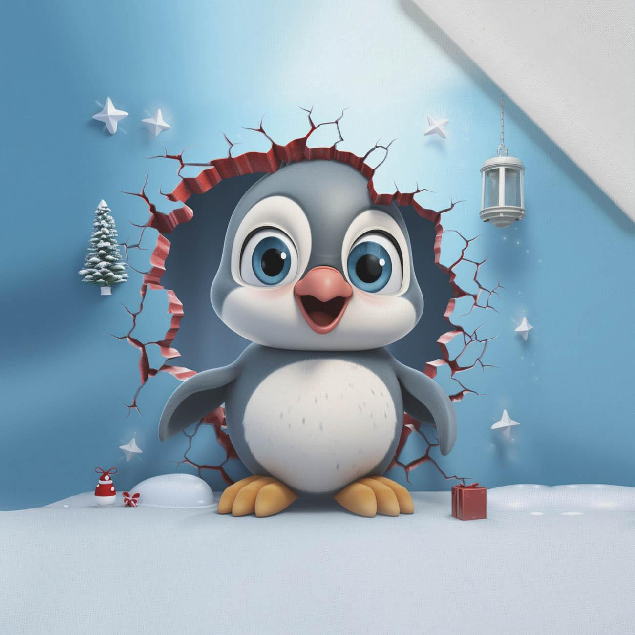 HAPPY PENGUIN - Paneel (60cm x 50cm) bavlněná tkanina