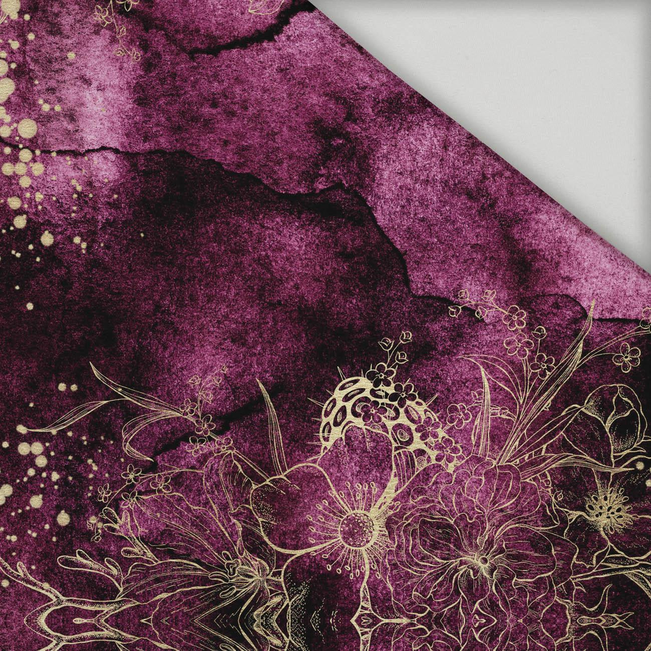 KVĚTY / zlatý obrys Vz. 1 / AKVARELOVÝ MRAMOR - rychleschnoucí tkanina