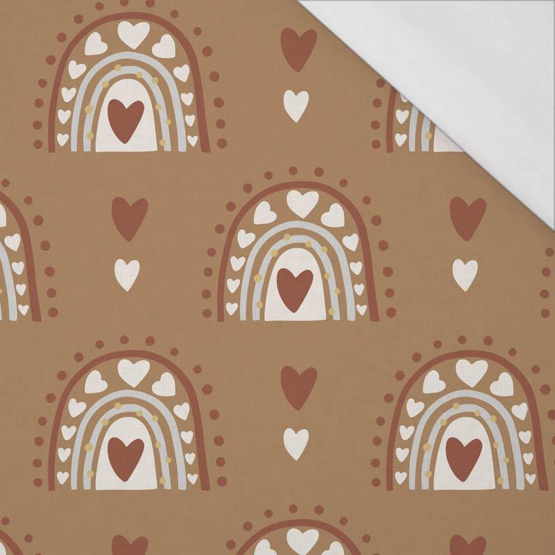 VALENTÝNSKÁ DUHA vz. 1 / káva (DUHY A SRDCE) - organický úplet single jersey s elastanem  VALENTÝNSKÁ DUHA vz. 1 / káva (DUHY A SRDCE) - organický úplet single jersey s elastanem