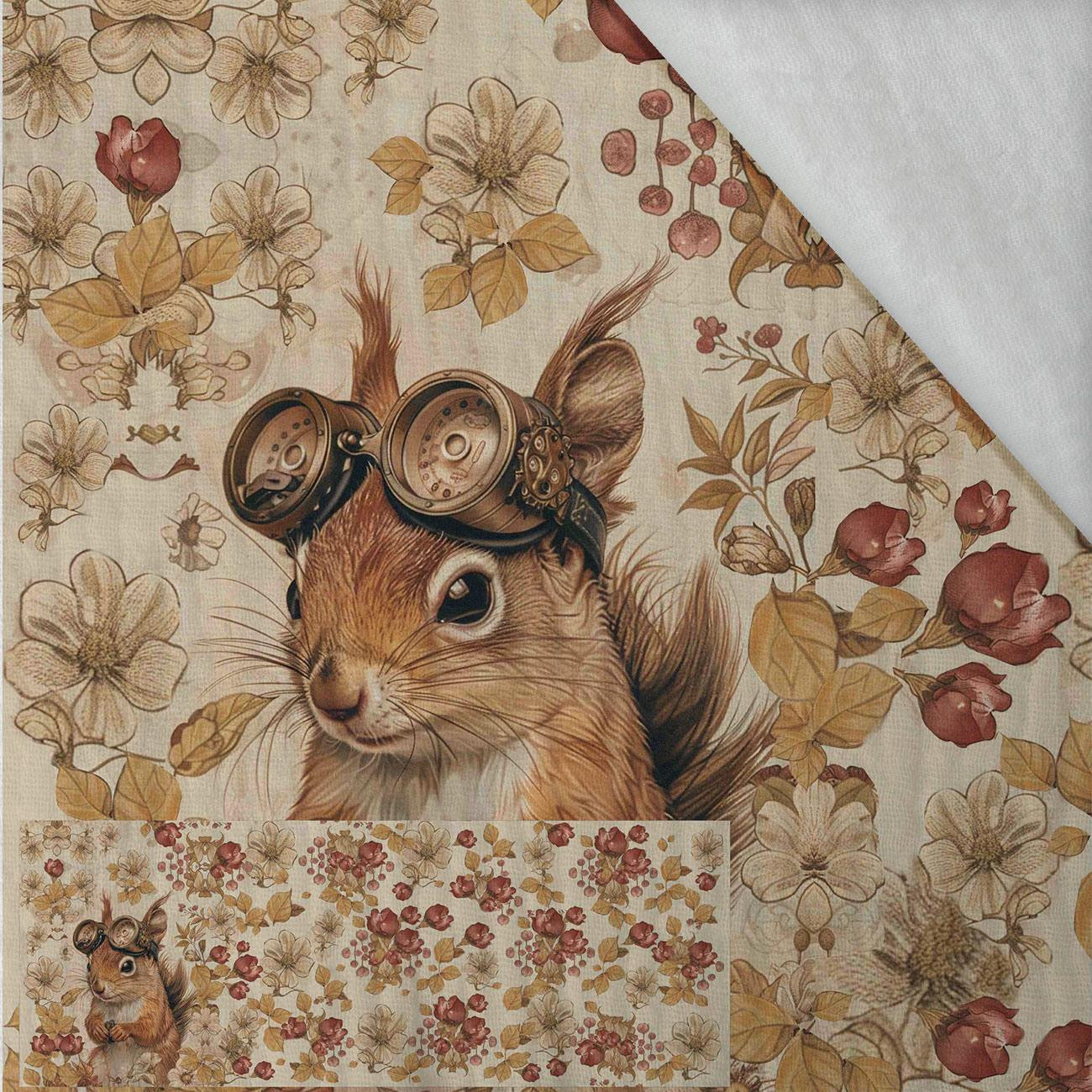 SQUIRREL STEAMPUNK FOREST - PANORAMICKÝ PANEL (60cm x 140cm) Mušelín bavlněný