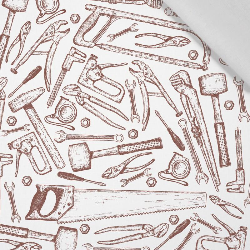 NÁSTROJE / sépie - bílý - bavlněná tkanina