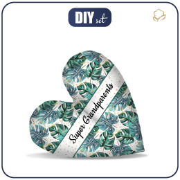 OZDOBNÝ POLŠTÁŘ SRDCE - Super Grandparents / MONSTERA vz. 4 / bílý