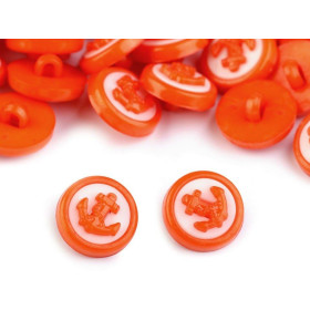 Knoflík dětský kulatý kotva - oranžový