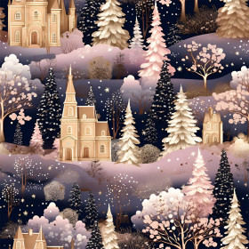 Pink Vintage Christmas wz. 2 - teplákovina počesaná s elastanem ITY