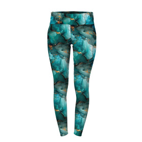 Ženy thermo legíny (GRETA) - alcohol ink wz.10 TEAL - Sada šití