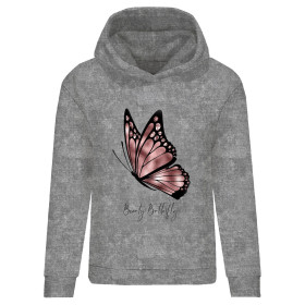 DÁMSKA MIKINA (POLA) CLASSIC S KAPUCÍ - BEAUTY BUTTERFLY (BROKÁTOVÍ MOTÝLI) / ACID WASH šedý -  teplákovina