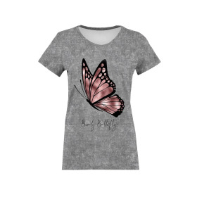 DÁMSKÉ TRIČKO - BEAUTY BUTTERFLY (BROKÁTOVÍ MOTÝLI) / ACID WASH šedý - single jersey