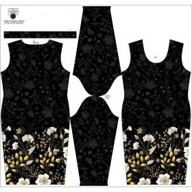 Tužkové šaty (ALISA) - KVĚTINY (vzor 8) / černá - Sada šití