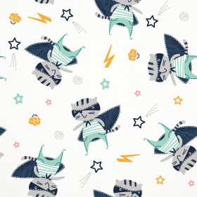 SUPER KOČKA/ bílý - bavlněná tkanina