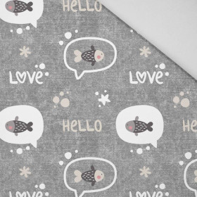 RYBY / love (KOČIČÍ SVĚT) / ACID WASH šedý  - tkanina HOME DECOR PREMIUM