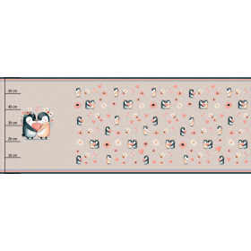 PENGUINS IN LOVE - panoramic panel teplákovina počesaná s elastanem ITY (60cm x 155cm)