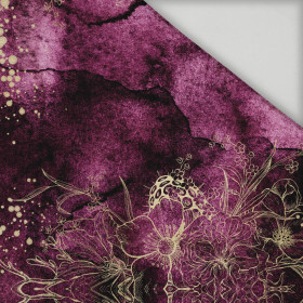 KVĚTY / zlatý obrys Vz. 1 / AKVARELOVÝ MRAMOR - rychleschnoucí tkanina