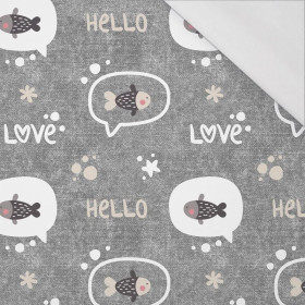 RYBY / love (KOČIČÍ SVĚT) / ACID WASH šedý  - organický úplet single jersey s elastanem 