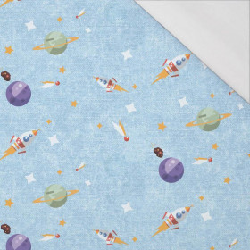 PLANETY A RAKETY (CESTA DO VESMÍRU) / ACID WASH AZUROVÝ  - organický úplet single jersey s elastanem 