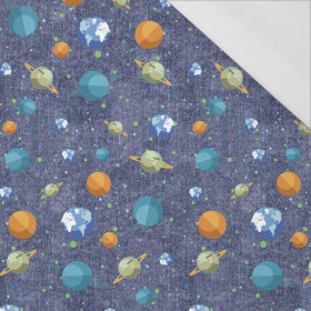PLANETY VZ. 2 (CESTA DO VESMÍRU) / ACID WASH TMAVOMODRÝ - organický úplet single jersey s elastanem 