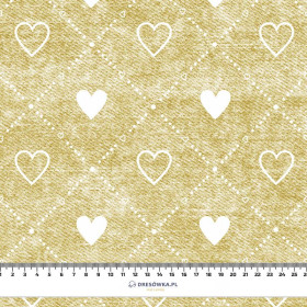 SRDÍČKA A KOSOČTVERCE / ROZŘEZANÝ JEANS (zlatý) - tkanina bawełniana