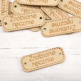 Cedulka z eko kůže "Zrobione ręcznie" - béžová