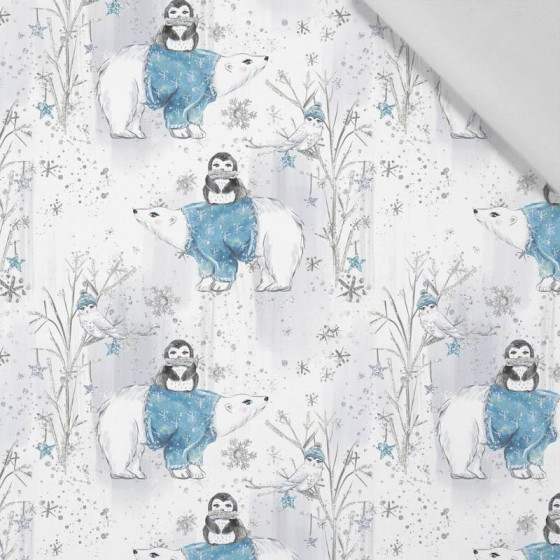 BÍLÍ MEDVĚDI V SVETRECH / bílý (OČAROVANÁ ZIMA) - tkanina bawełniana