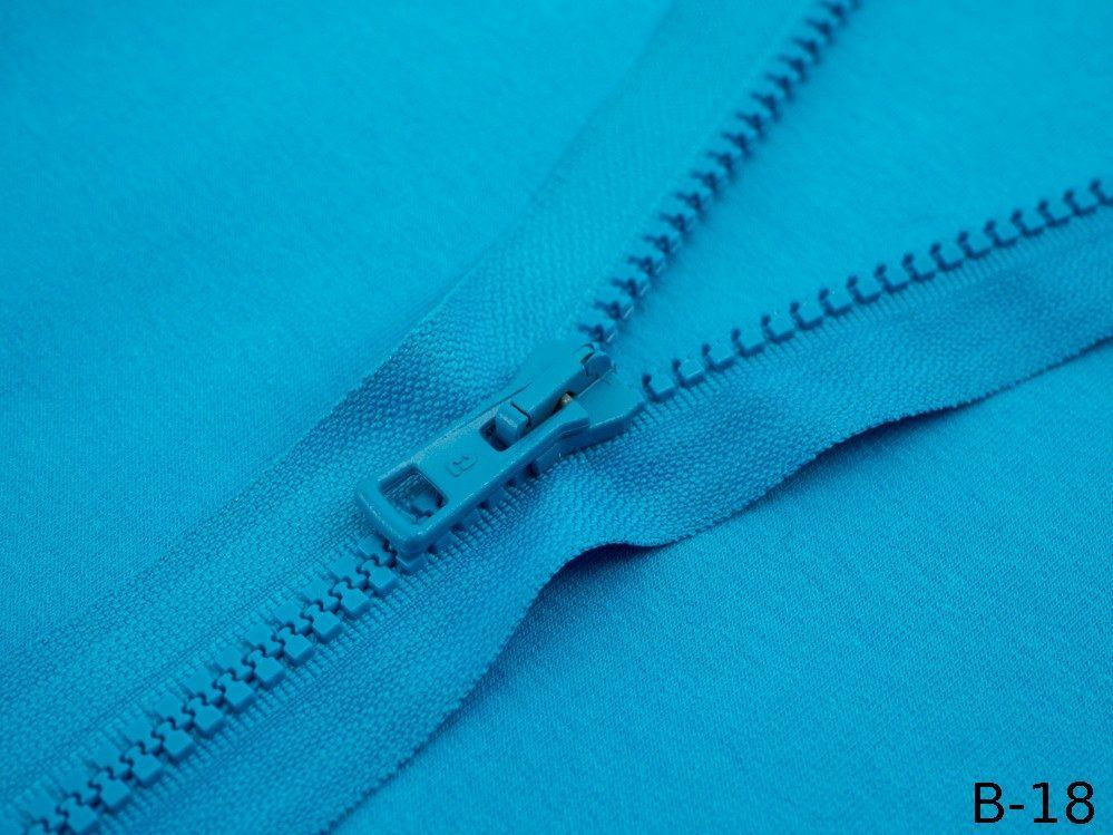 Kostěný zip 40cm dělitelný  - tyrkysový B-18