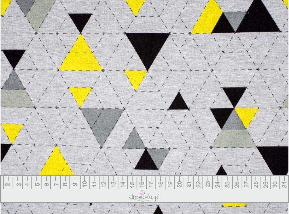TRÓJKATY GEOMETRYCZNE ŻÓŁTY 2 / biała - single jersey z elastanem TE210