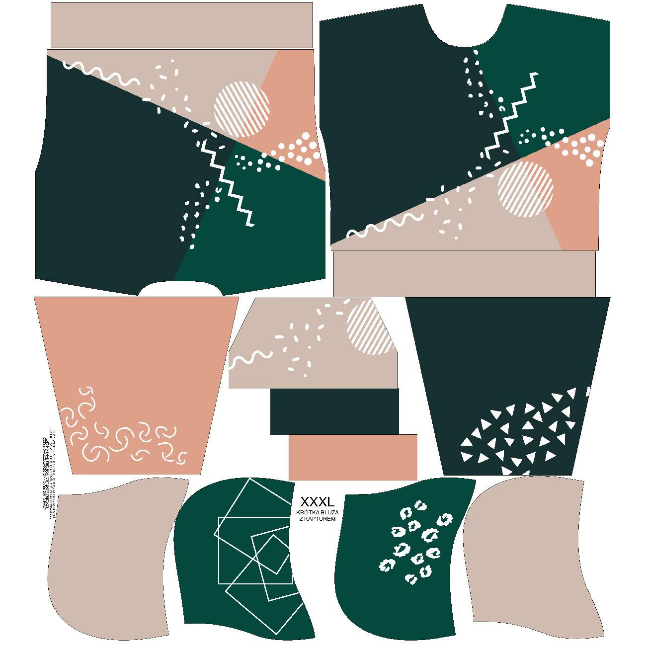 Zkrácená mikina s kapucí (IDA) - COLOR BLOCK vz. 4 - Sada šití