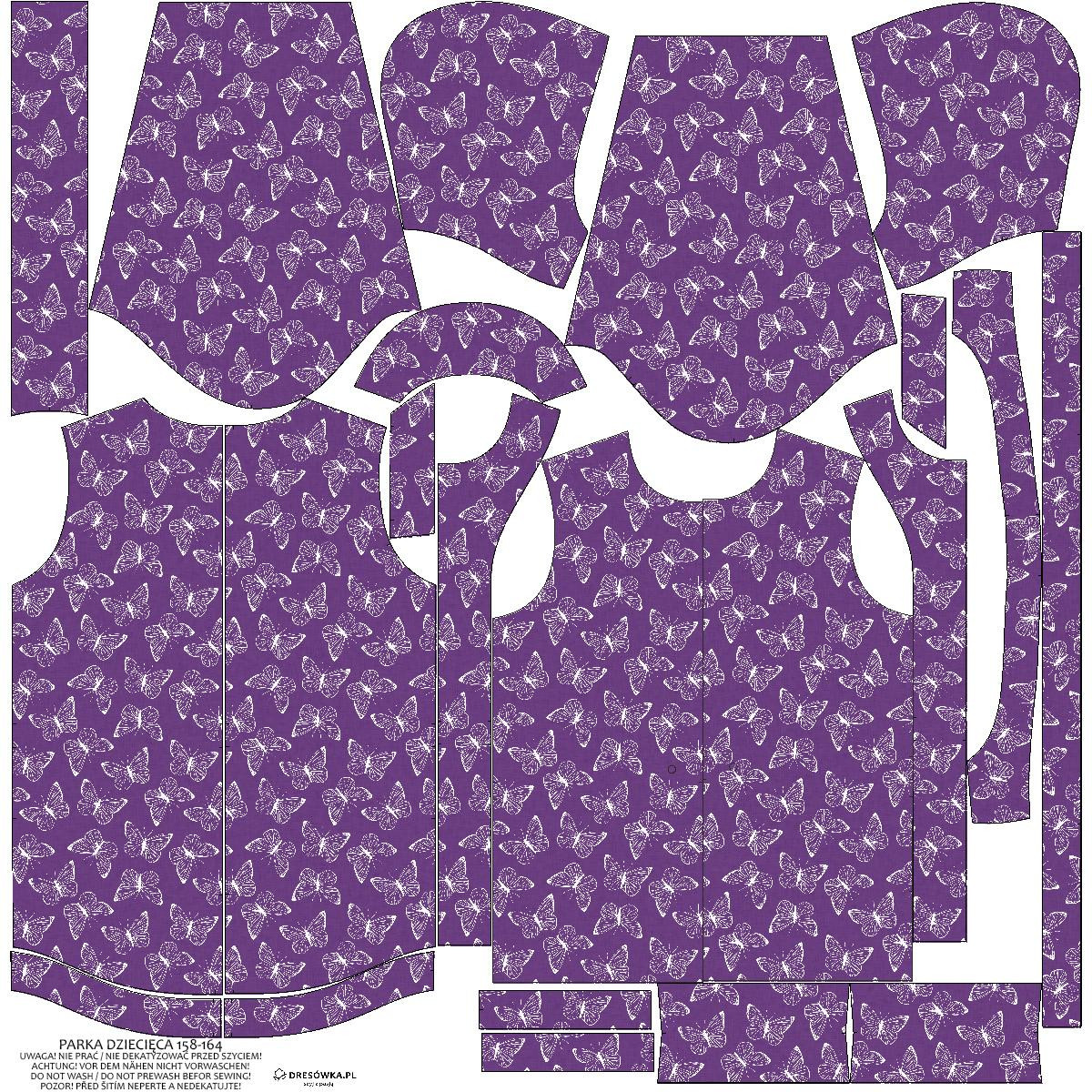 DĚTSKÁ BUNDA PARKA (ARIEL) - MOTÝLI / obrys (PURPUROVÍ MOTÝLI) - softshell
