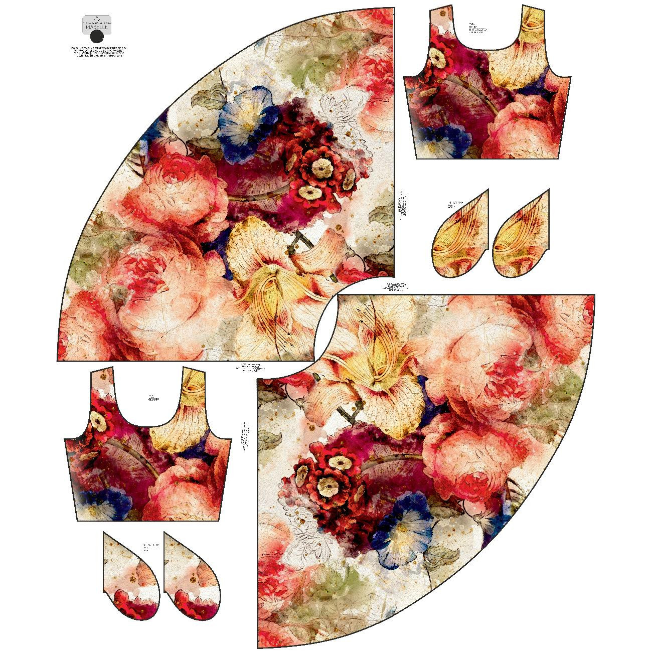 ŠATY "ISABELLE" - WATERCOLOR FLOWERS VZ. 5 - šicí souprava