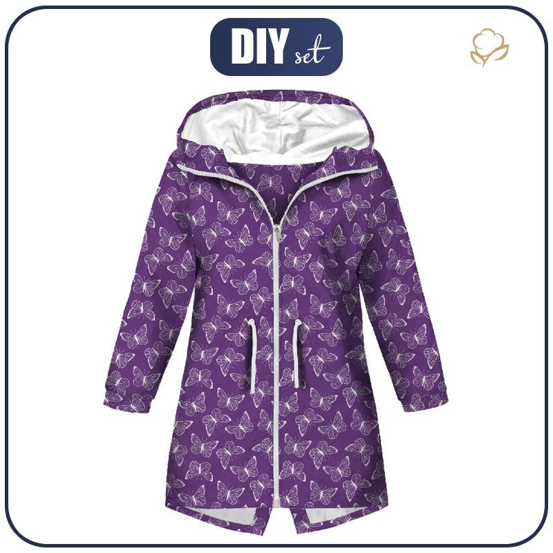 DĚTSKÁ BUNDA PARKA (ARIEL) - MOTÝLI / obrys (PURPUROVÍ MOTÝLI) - softshell